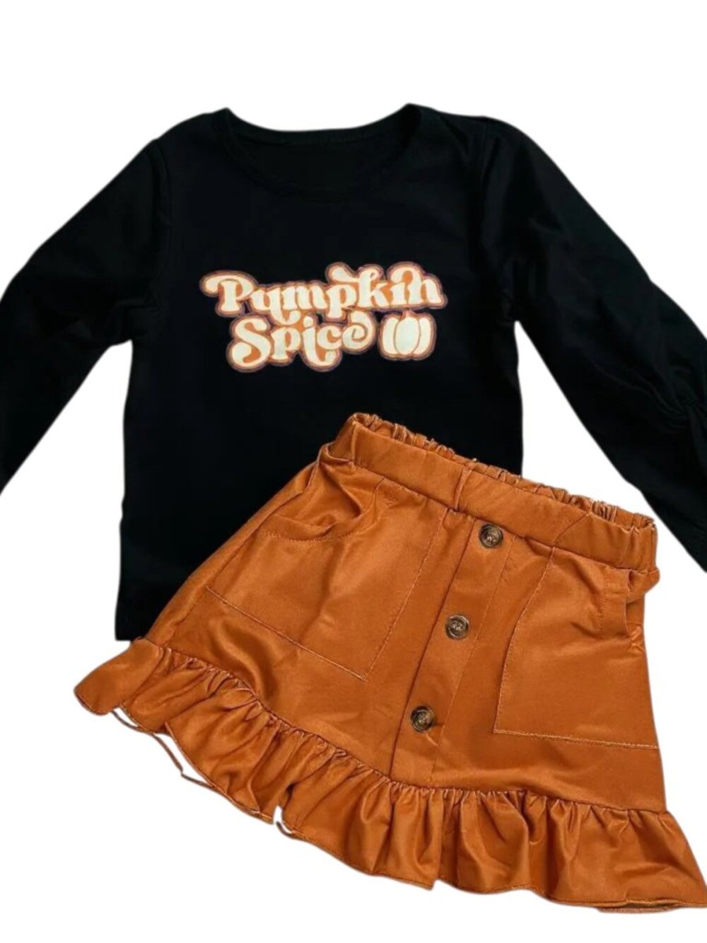 Toddler Girls Fall Pumpkin Spice Skirt Set Halloween Outfit